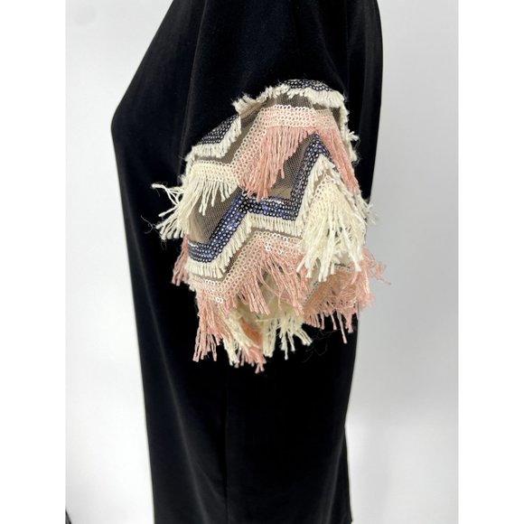 Traffic People Black Dress with pockets and fringe Sleeves Size M - Picture 3 of 6